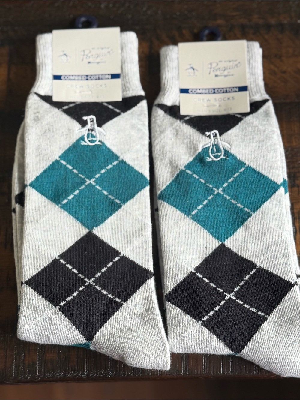 Original Penguin Teal and Black Argyle Crew Socks